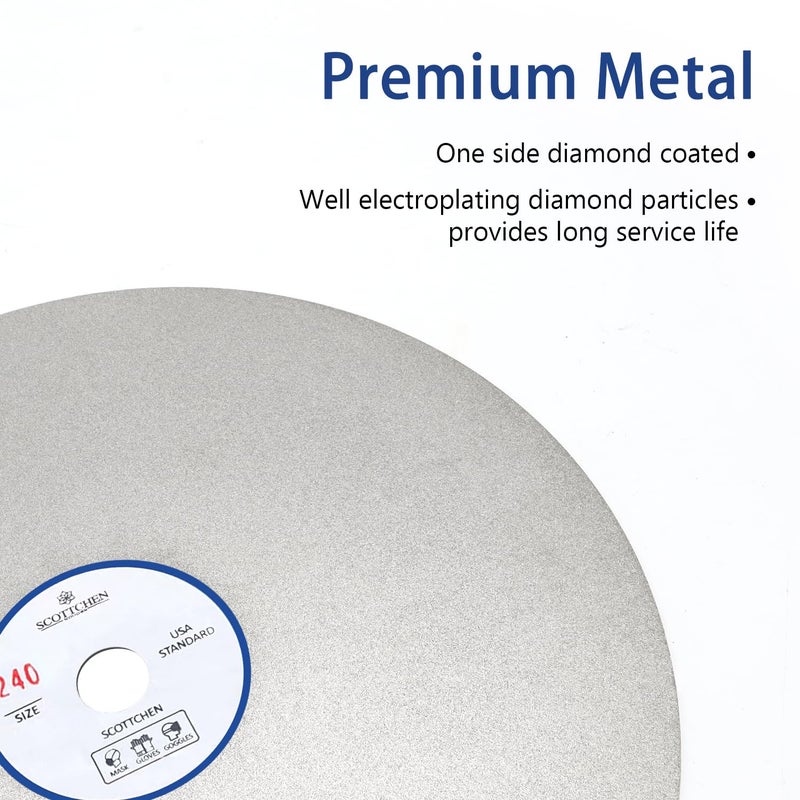 SCOTTCHEN Diamond Flat Lap Wheel 8" x 1/2" Grinding Sanding Disc Lapping Polishing Disc-240 Grit - Image 3