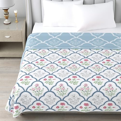 haus & kinder 100% Cotton Single Bed Dohar | Lightweight AC Blanket for Summer | Soft Breathable Reversible Blanket | Printed Cotton Dohar Classic Trellis | 58 x 88 Inch | 144 TC - Image 2