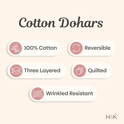 haus & kinder 100% Cotton Single Bed Dohar | Lightweight AC Blanket for Summer | Soft Breathable Reversible Blanket | Printed Cotton Dohar Classic Trellis | 58 x 88 Inch | 144 TC - Image 5
