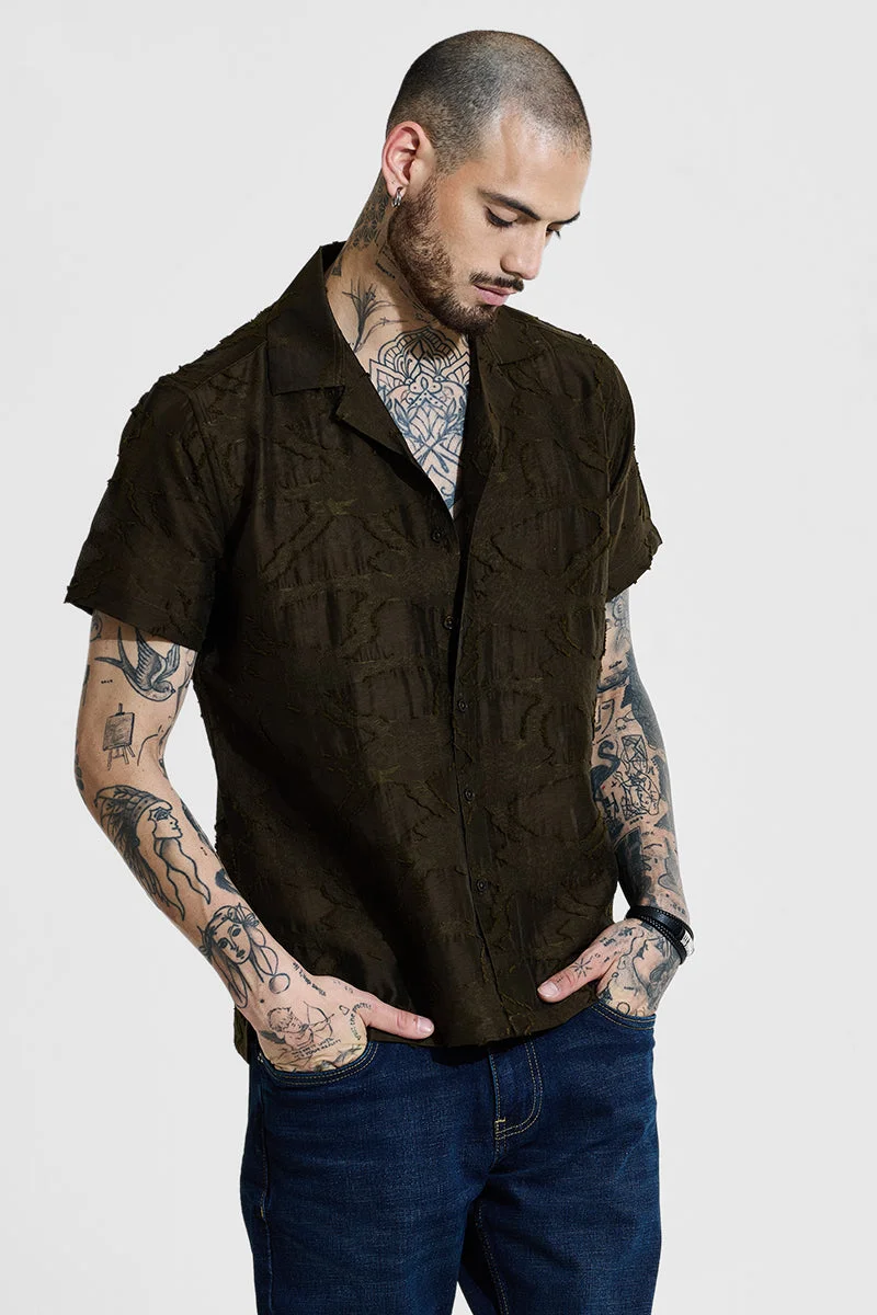 SNITCH Dark Green Textured Box Fit Shirt