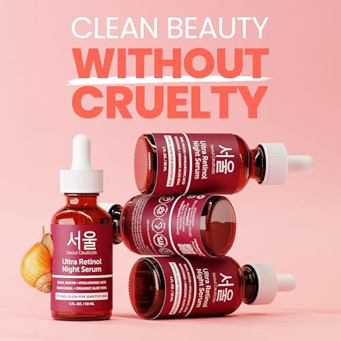 SeoulCeuticals 1% Korean Retinol Night Serum for Face - 97.5% Snail Mucin + Hyaluronic Acid + Bakuchiol, Cruelty Free K Beauty for Sensitive Skin 1oz - Image 4
