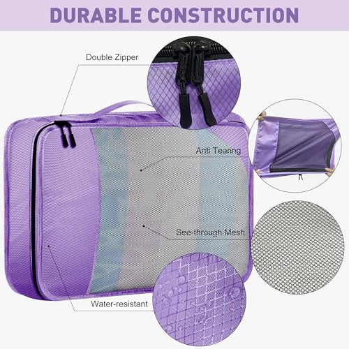 Toncoke 8-Piece Packing Cubes for Travel, Mesh Luggage Organizers with Shoe Bag, Toiletry Bag, Laundry Pouches, 4 Sizes (XL/L/M/S) for Suitcase Organization, Men Women Kids, Purple - Image 4