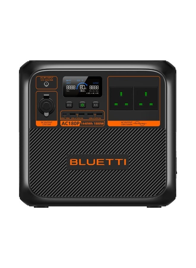 محطة الطاقة المحمولة BLUETTI AC180P بسعة 1440Wh وقدرة إخراج 1800W – بطارية LiFePO4 وشحن سريع - Image 1