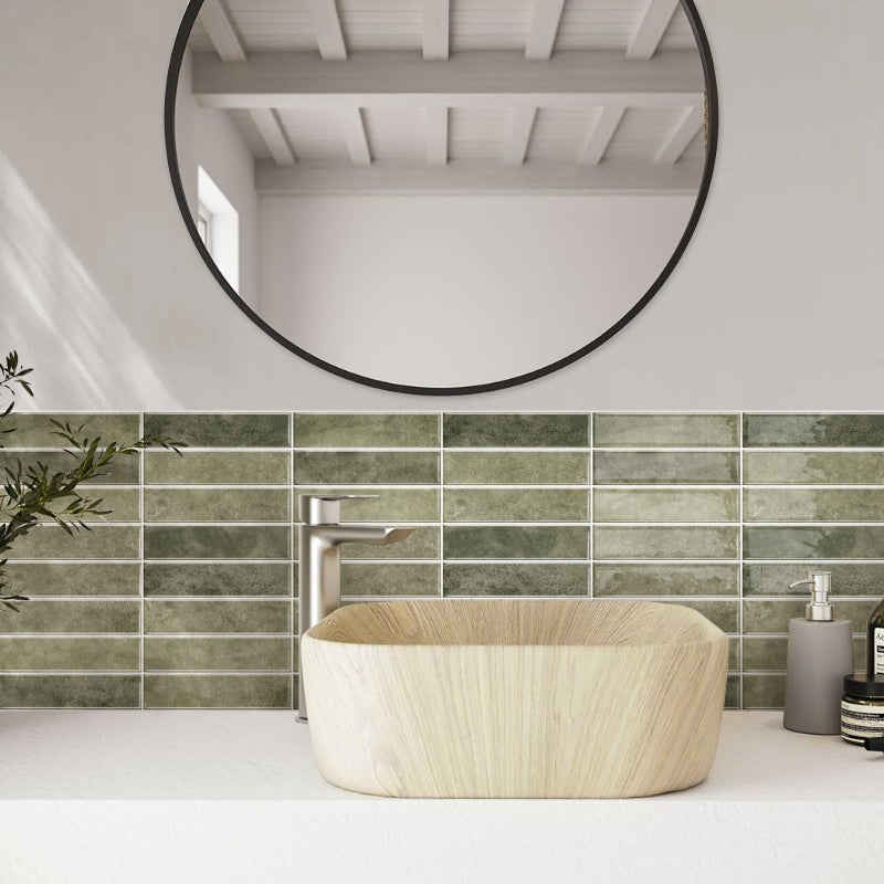 Alwayspon 10 Sheets 12x12inch Retro Green 3D Vinyl Backsplash Tiles, Self-Adhesive Peel and Stick Wall Tile Stickers Stick on Subway Tiles for Kitchen Bathroom Wall - Image 4