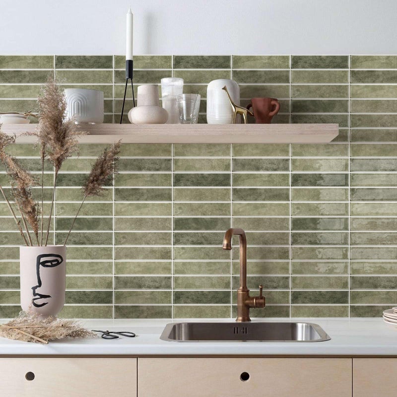 Alwayspon 10 Sheets 12x12inch Retro Green 3D Vinyl Backsplash Tiles, Self-Adhesive Peel and Stick Wall Tile Stickers Stick on Subway Tiles for Kitchen Bathroom Wall - Image 3