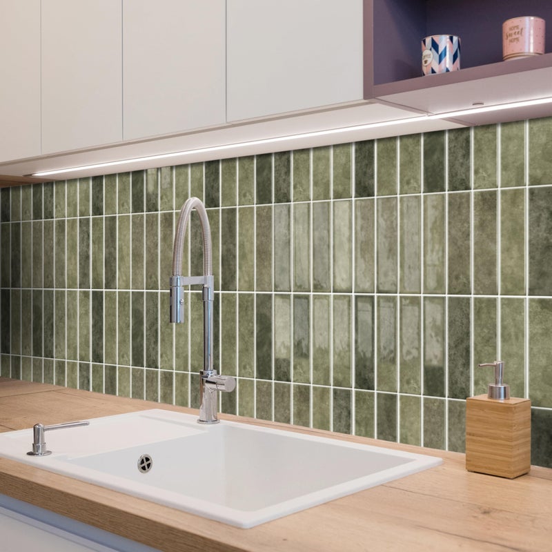 Alwayspon 10 Sheets 12x12inch Retro Green 3D Vinyl Backsplash Tiles, Self-Adhesive Peel and Stick Wall Tile Stickers Stick on Subway Tiles for Kitchen Bathroom Wall - Image 2
