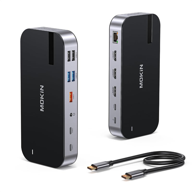 Mokin Laptop Docking Station,16 in 1 Docking Stations USB C Dock Triple Monitor,USB C Docking Station with 3 HDMI,PD 100W, USB 3.1/3.0/2.0,RJ 45 Ethernet,SD/TF,Audio for Dell/HP/Lenovo,Matte Black - Image 1