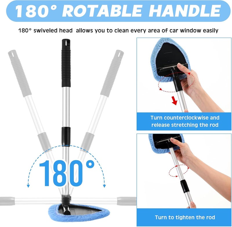 Potchen 8 Pcs Car Windshield Cleaner Tool Kit with Extendable Handle, Microfiber Towel Pads, Brush, Empty Spray Bottle for Auto Glass Wiper Suvs Rvs & Home Windows(Light Blue) - Image 2