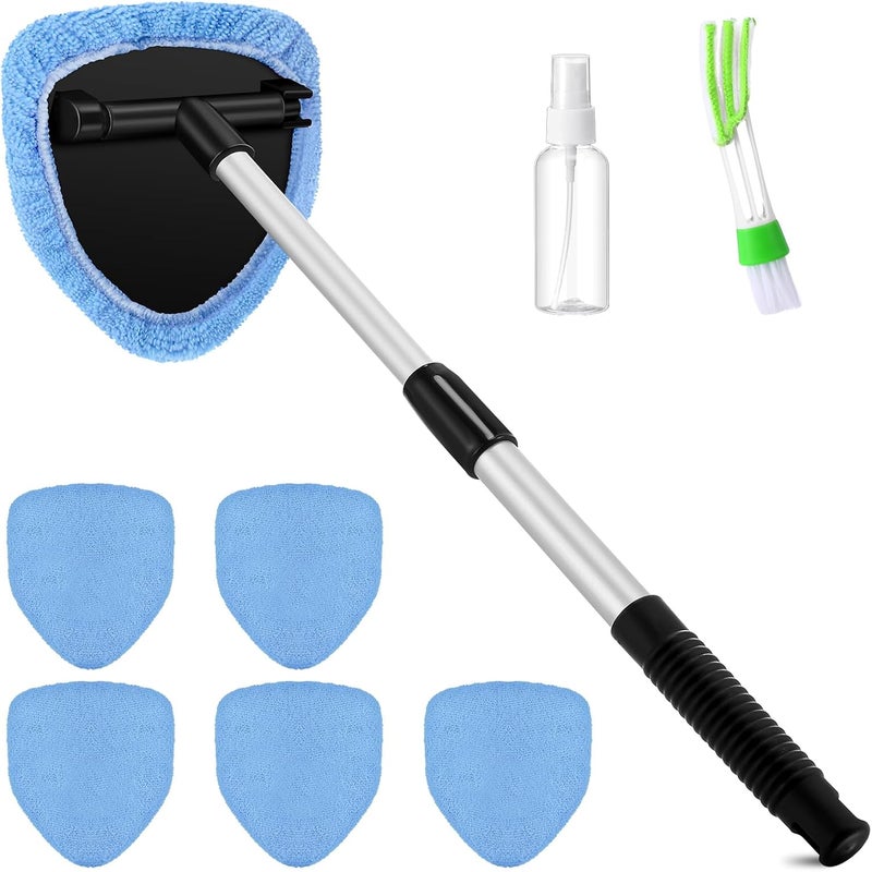 Potchen 8 Pcs Car Windshield Cleaner Tool Kit with Extendable Handle, Microfiber Towel Pads, Brush, Empty Spray Bottle for Auto Glass Wiper Suvs Rvs & Home Windows(Light Blue) - Image 1