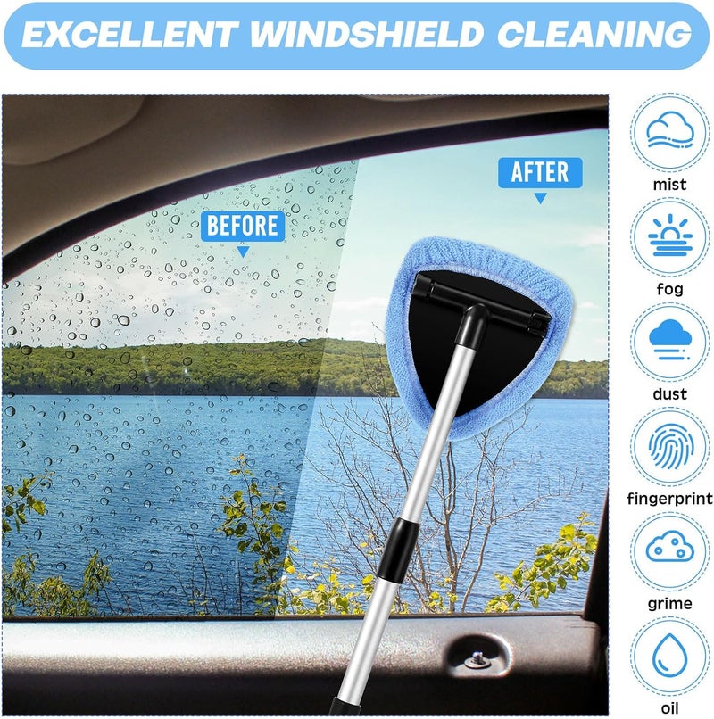 Potchen 8 Pcs Car Windshield Cleaner Tool Kit with Extendable Handle, Microfiber Towel Pads, Brush, Empty Spray Bottle for Auto Glass Wiper Suvs Rvs & Home Windows(Light Blue) - Image 4