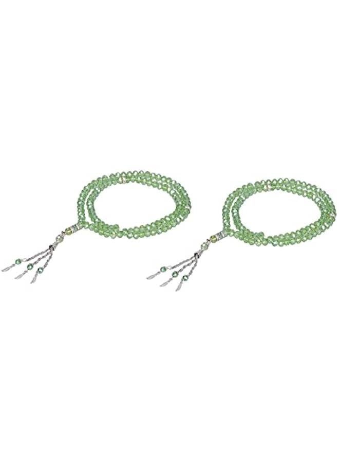 2Pcs Muslim Prayer Beads, 99 Beads Mihrab Separators Count Exquisite Design Tasbih Prayer Beads for Hand Bag, Tamarind Wood Tasbih Prayer Beads Islamic Prayer Beads(Emerald) - Image 1