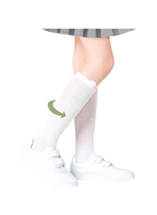 Barbie Girls' Mid-Calf Socks, Children'S Long Socks, Girls' Thin Summer Long Socks, Baby Half-Leg High Socks, White + Pink - Image 2