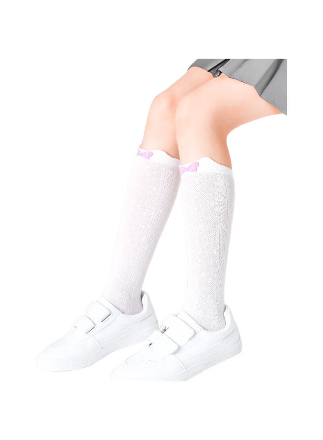 Barbie Girls' Mid-Calf Socks, Children'S Long Socks, Girls' Thin Summer Long Socks, Baby Half-Leg High Socks, White + Pink - Image 1