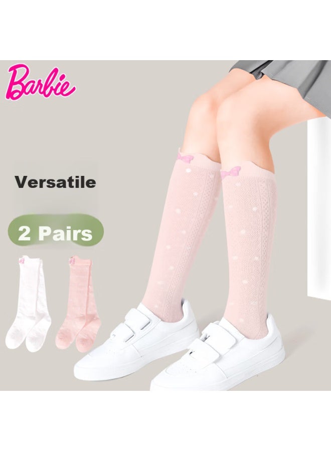 Barbie Girls' Mid-calf Socks, Children's Long Socks, Girls' Thin Summer Long Socks, Baby Half-leg High Socks, White + Pink - Image 1
