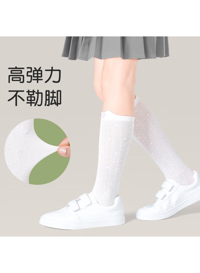 Barbie Girls' Mid-calf Socks, Children's Long Socks, Girls' Thin Summer Long Socks, Baby Half-leg High Socks, White + Pink - Image 3