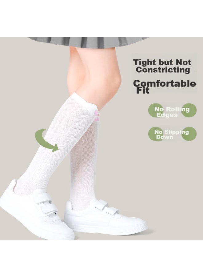 Barbie Girls' Mid-calf Socks, Children's Long Socks, Girls' Thin Summer Long Socks, Baby Half-leg High Socks, White + Pink - Image 2