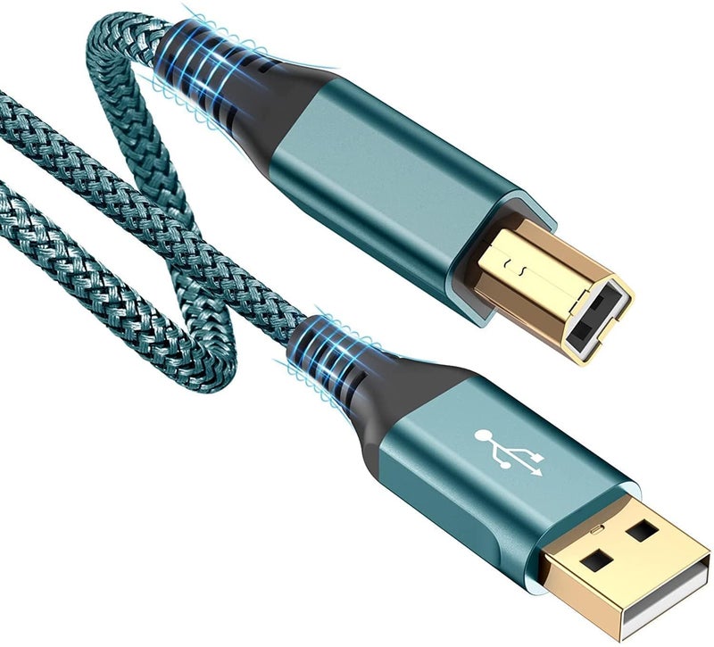 rts (3M / 9.84 Feet) USB 2.0 High Speed Printer Cable Nylon Braided A Male to B Male Compatible with Printers, Scanner Cable for Canon, Brother, Dell, Epson, HP, Samsung, Lexmark, Xerox Green - Image 1