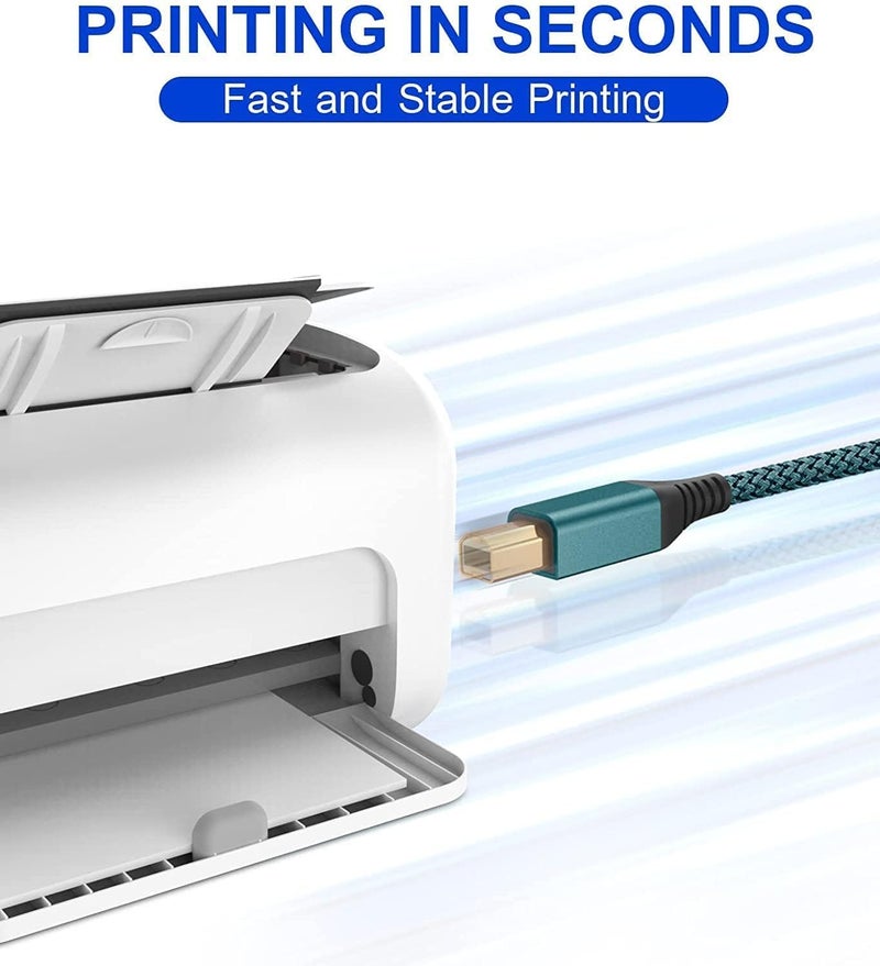 rts (3M / 9.84 Feet) USB 2.0 High Speed Printer Cable Nylon Braided A Male to B Male Compatible with Printers, Scanner Cable for Canon, Brother, Dell, Epson, HP, Samsung, Lexmark, Xerox Green - Image 3