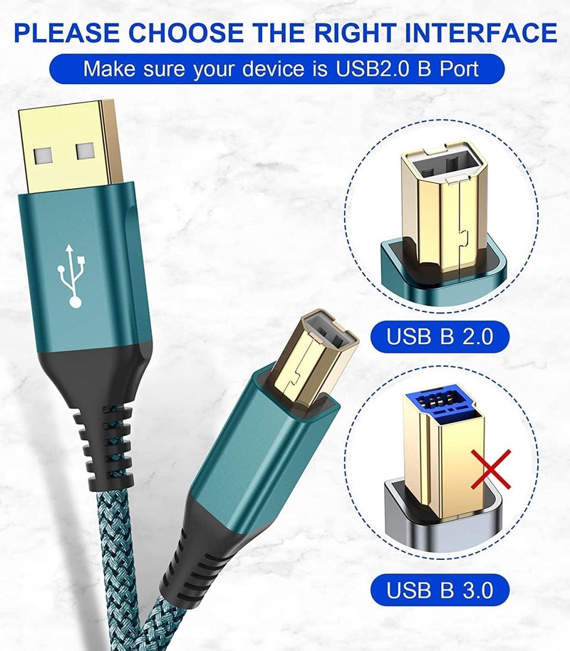 rts (3M / 9.84 Feet) USB 2.0 High Speed Printer Cable Nylon Braided A Male to B Male Compatible with Printers, Scanner Cable for Canon, Brother, Dell, Epson, HP, Samsung, Lexmark, Xerox Green - Image 4