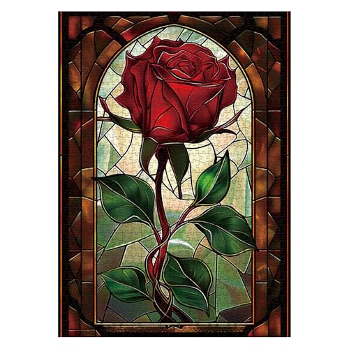 Larkipuzz Stained Glass Rose Puzzles for Adults 1000 Pieces Colorful Art Red Flower Jigsaw Puzzles Difficult Aesthetic Floral Nature Plant Puzzle - Image 5
