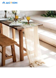 ACTION Table Runners Beige Boho for Wedding Decoration 90 x 400 cm Cheesecloth Table Runner Mousse Muslin Table Runner Rustic Gauze Fabric Cheese Cloth Table Runner for Baby Shower Vintage Birthday  - Image 1