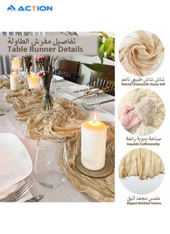 ACTION Table Runners Beige Boho for Wedding Decoration 90 x 400 cm Cheesecloth Table Runner Mousse Muslin Table Runner Rustic Gauze Fabric Cheese Cloth Table Runner for Baby Shower Vintage Birthday  - Image 2