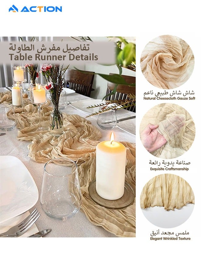 أكشن مفرش طاولة بيج بنمط بوهو لتزيين حفلات الزفاف مقاس 90 × 400 سم، مفرش طاولة من قماش موسلين بنمط ريفي من قماش الشاش لحفلات استقبال المولود واعياد الميلاد - Image 2