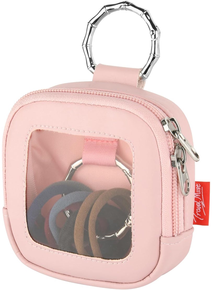 Homakover - Homakover Hair Tie Organizer Bag with Clear Window, PU Leather Portable Hair Tie Holder with O Ring, Hanging Storage Container for Hair Accessories Cotton Swab Bobby Pin Small Items - Image 1