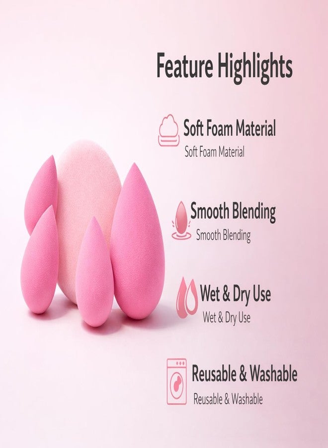 Teraabliss Makeup Blender Sponge Set with Cute Reusable Pouch - Soft Beauty Blending Sponges for Foundation, Concealer & Powder - Multi Shape Cosmetic Puff for Flawless Finish (Pink) - Image 2