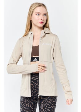 Adidas Women Sportswear Fit Long Sleeve Running Track Jacket, Beige  - Image 1