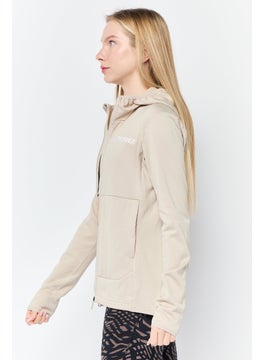 Adidas Women Sportswear Fit Long Sleeve Running Track Jacket, Beige  - Image 3