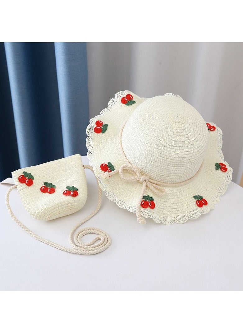 KUYING Summer Children's Straw Hat Bag Set With Large Brim Sun Hat and Cool Hat 