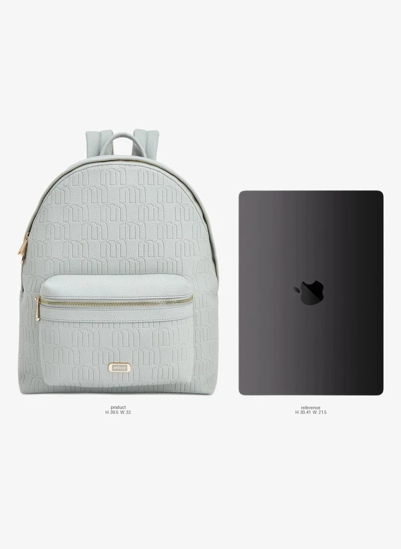Missy Monogram Embossed Backpack With Adjustable Straps And Zip Closure - 40X32X18 Cm