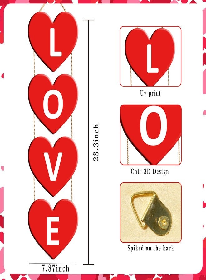 Demonwer Valentine's Day Door Sign Hanging Red Heart Love Wood Door Hanger Heart Shaped Door Decoration for Wedding, Party, Anniversary, Home - Image 2