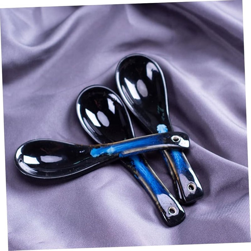 Blue Ceramic Spoons 2 Pack Multi Function Tea Soup Dessert Ramen Appetizer - Image 3