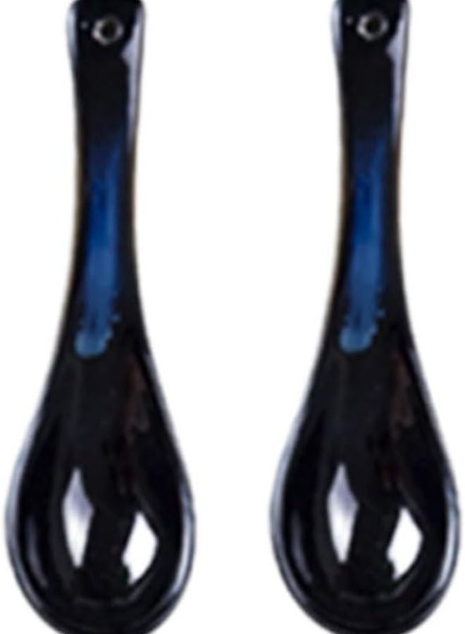 Blue Ceramic Spoons 2 Pack Multi Function Tea Soup Dessert Ramen Appetizer - Image 2