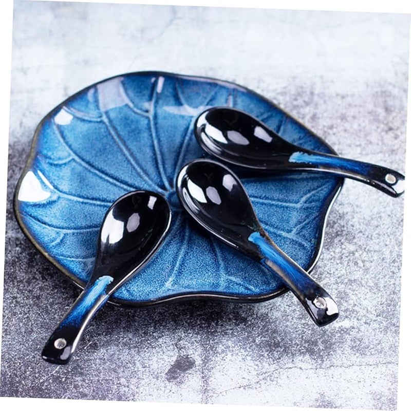 Blue Ceramic Spoons 2 Pack Multi Function Tea Soup Dessert Ramen Appetizer - Image 4