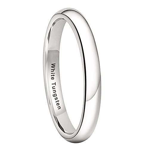 TUTISS 3mm White Tungsten Rings for Women Men Engagement Wedding Bands Domed Polished Comfort Fit Size 9.5 - Image 1