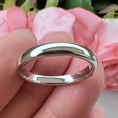 TUTISS 3mm White Tungsten Rings for Women Men Engagement Wedding Bands Domed Polished Comfort Fit Size 9.5 - Image 4
