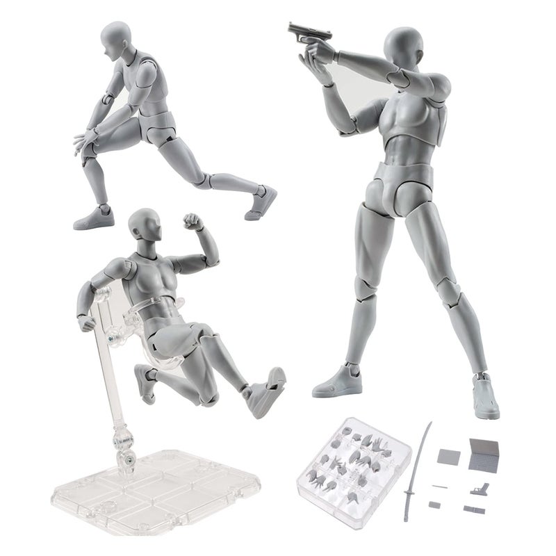 Haniforever Artists Manikin Art Mannequin Figures Supplies Drawing ToolsSmall Drawing Figure Model for SketchingPaintingAction Figure SetGreyMale - Image 3