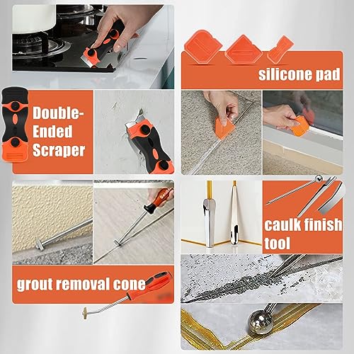 Matework Caulking Tool Kit, Matework Stainless Steel Caulk Remover Caulking Tool Set with Cut Resistant Gloves, Scraper, Silicone Caulking Tools, 4 in 1 Caulking Finishing Tool for Bathroom Kitchen Living Room - Image 5