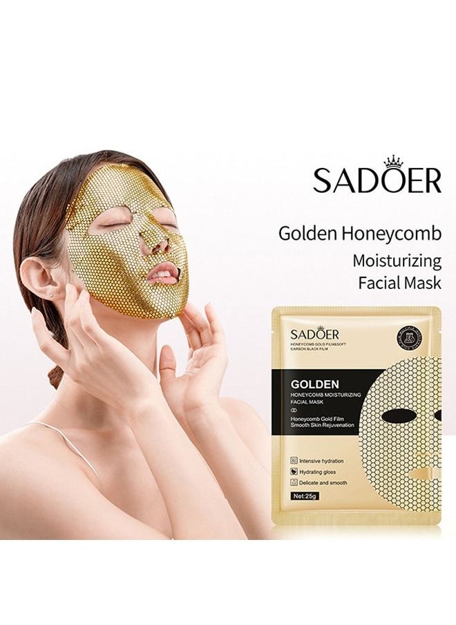 SADOER - 5Pcs Honeycomb Gold Facial Mask, Luxury Wrinkles Face Lifting Mask, Peel Off Moisturizing Facial Sheets helps reducing Fine Lines, Skin Slackening, Anti Aging, Hydrating, Soothing - Image 1