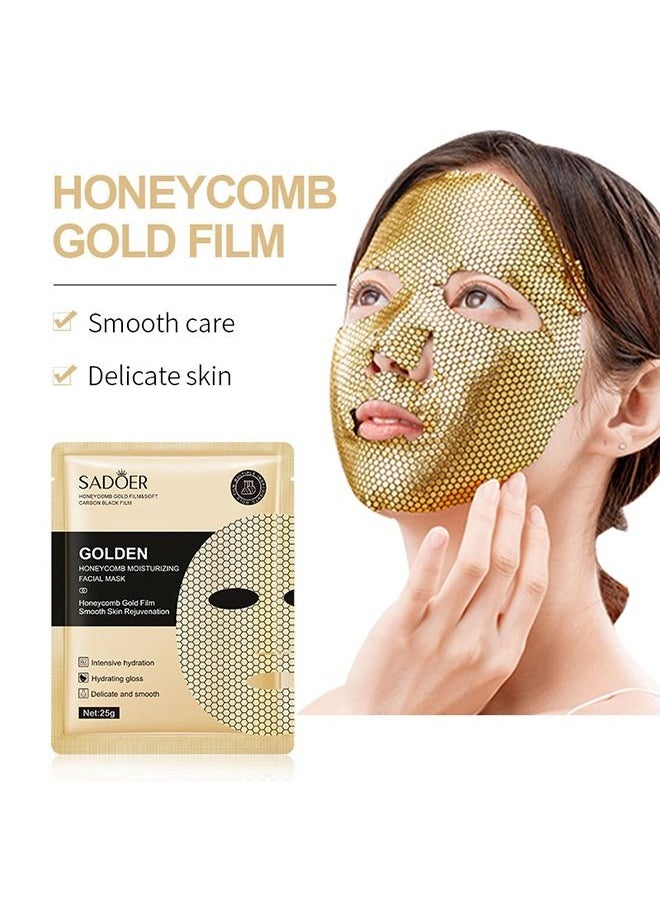 SADOER - 5Pcs Honeycomb Gold Facial Mask, Luxury Wrinkles Face Lifting Mask, Peel Off Moisturizing Facial Sheets helps reducing Fine Lines, Skin Slackening, Anti Aging, Hydrating, Soothing - Image 1