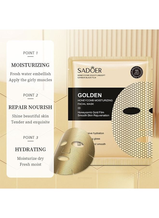 SADOER - 5Pcs Honeycomb Gold Facial Mask, Luxury Wrinkles Face Lifting Mask, Peel Off Moisturizing Facial Sheets helps reducing Fine Lines, Skin Slackening, Anti Aging, Hydrating, Soothing - Image 1