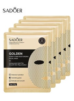 5Pcs Honeycomb Gold Facial Mask, Luxury Wrinkles Face Lifting Mask, Peel Off Moisturizing Facial Sheets helps reducing Fine Lines, Skin Slackening, Anti Aging, Hydrating, Soothing