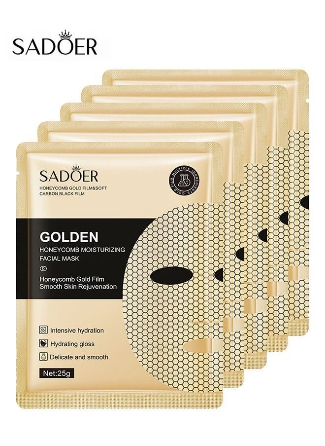 SADOER - 5Pcs Honeycomb Gold Facial Mask, Luxury Wrinkles Face Lifting Mask, Peel Off Moisturizing Facial Sheets helps reducing Fine Lines, Skin Slackening, Anti Aging, Hydrating, Soothing - Image 1