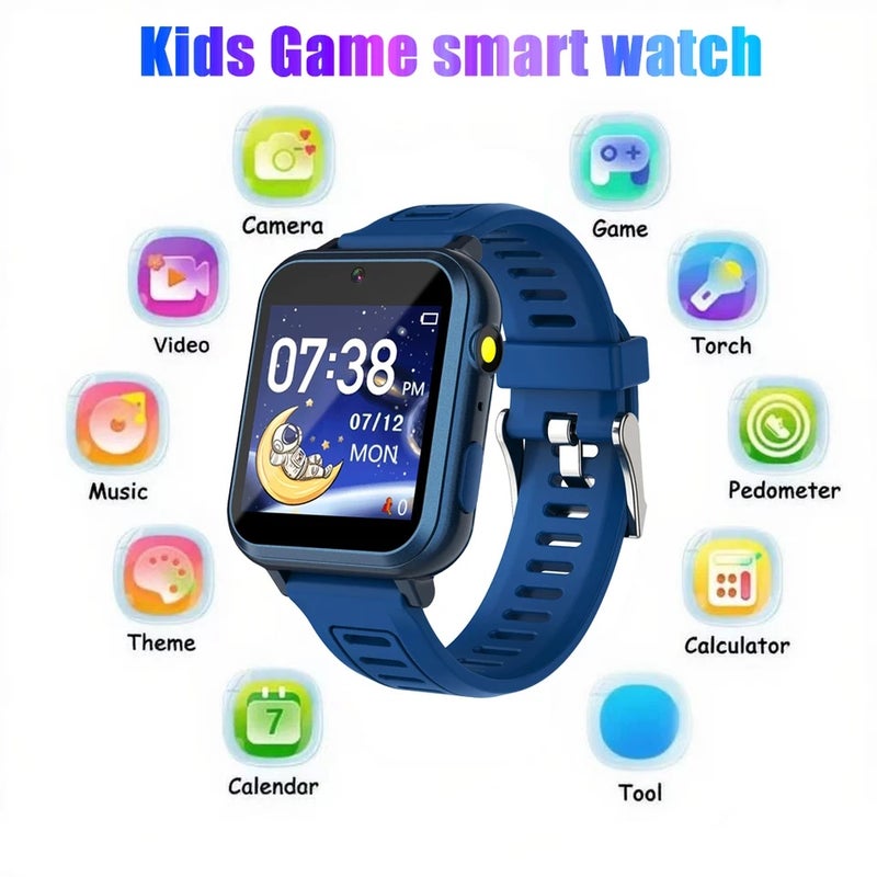 FUYUN Children's Wristwatch 24 Games Kids Smart Watch Music Play Pedometer Tracker Time Display Video Audio Record Torch Smartwatch, dark blue 0114580 - Image 2