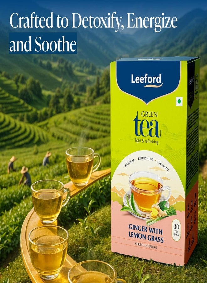 Leeford Ginger Lemongrass Green Tea 30 Tea Bags (Pack of 2) | All Natural Flavour | Zesty Immunity Booster | Antioxidant Powerhouse | 100% Natural Digestion Aid | Brews Best with Added Honey | Milk-Free & Fuss-Free - Image 2