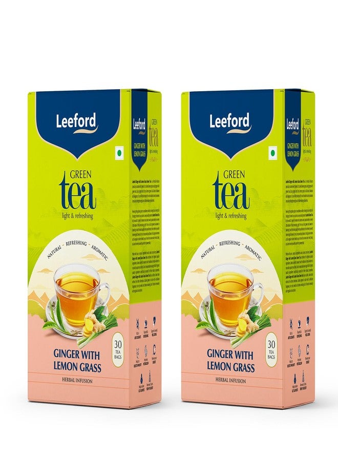 Leeford Ginger Lemongrass Green Tea 30 Tea Bags (Pack of 2) | All Natural Flavour | Zesty Immunity Booster | Antioxidant Powerhouse | 100% Natural Digestion Aid | Brews Best with Added Honey | Milk-Free & Fuss-Free