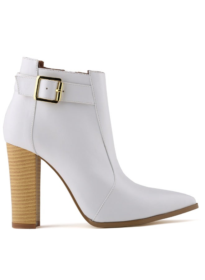 Loquat Autumn/Winter Pointed Toe Wood Grain Block Heel Ankle Boots 11cm White  - Image 3